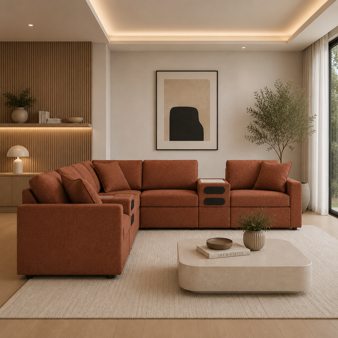 92102S16 Modmax 8-Piece Fabric Sectional Sofa With Audio System Console - Spice | Signature Design By Ashley