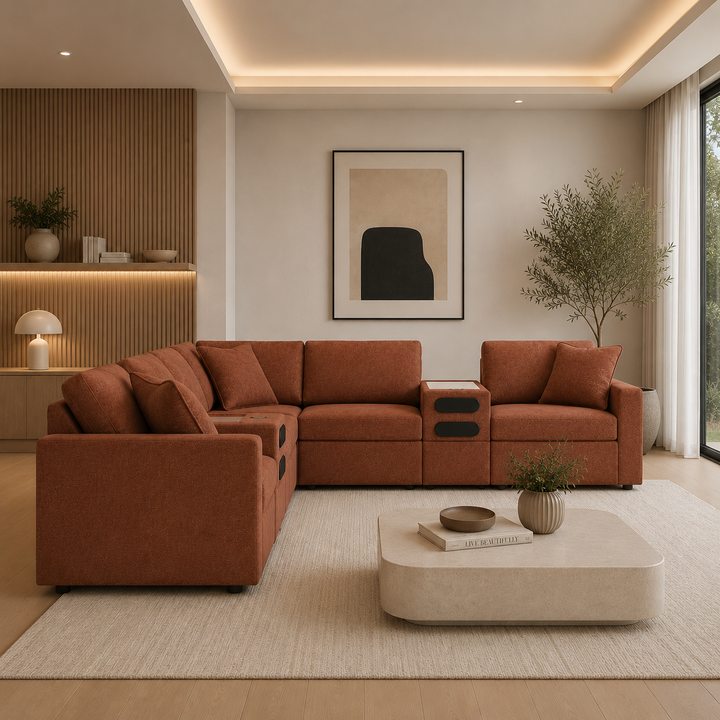 92102S16 Modmax 8-Piece Fabric Sectional Sofa With Audio System Console - Spice | Signature Design By Ashley
