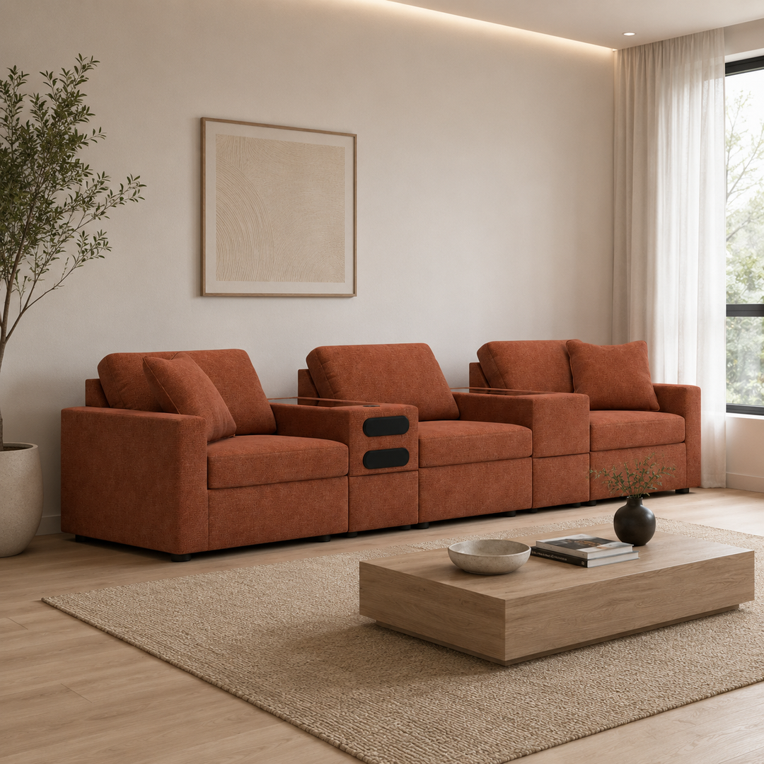 92102S64 Modmax 5-Piece Fabric Modular Sofa With Storage &amp; Audio System Console - Spice | Signature Design By Ashley