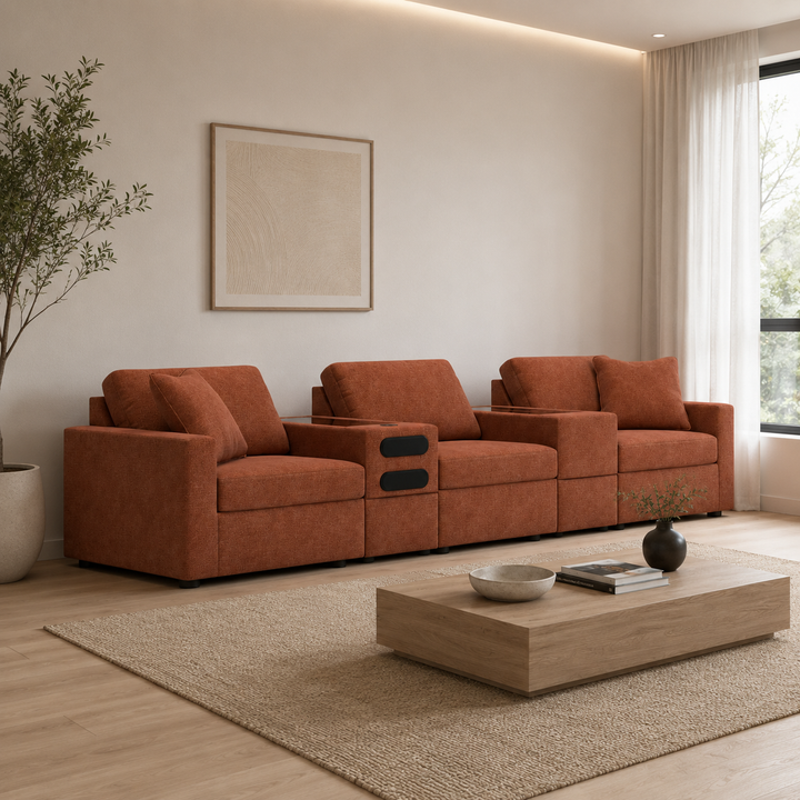 92102S64 Modmax 5-Piece Fabric Modular Sofa With Storage &amp; Audio System Console - Spice | Signature Design By Ashley