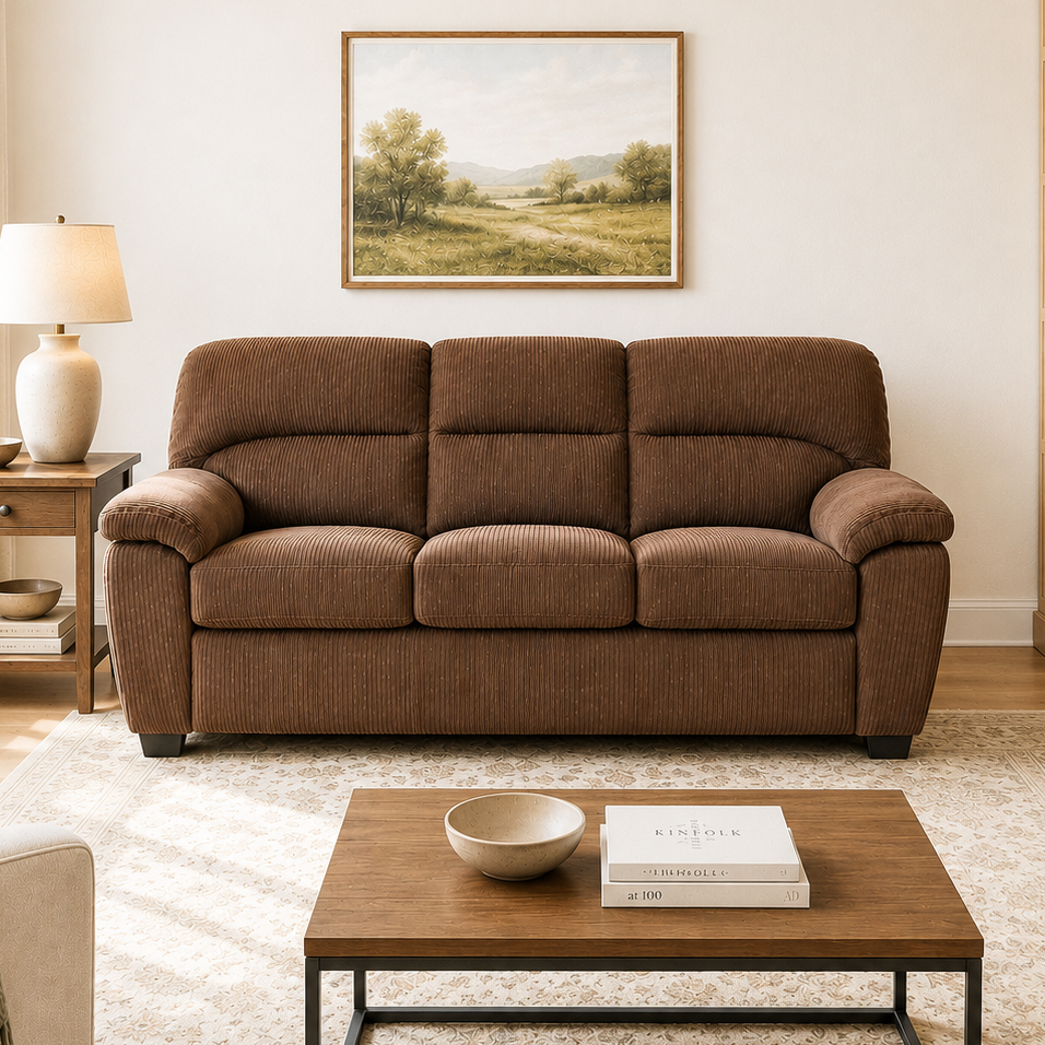 Rolex 3-Piece Brown Stationary Sofa Set In Fabric Upholstery