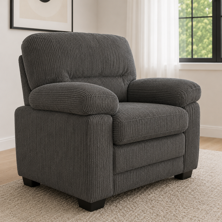Rolex 3-Piece Dark Grey Stationary Sofa Set In Fabric