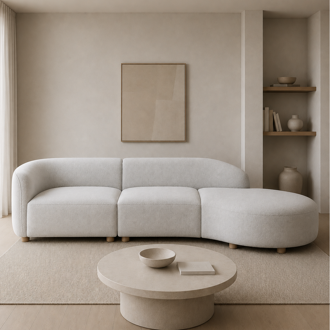 Sofia Beige Sofa Chaise In Fabric Upholstery