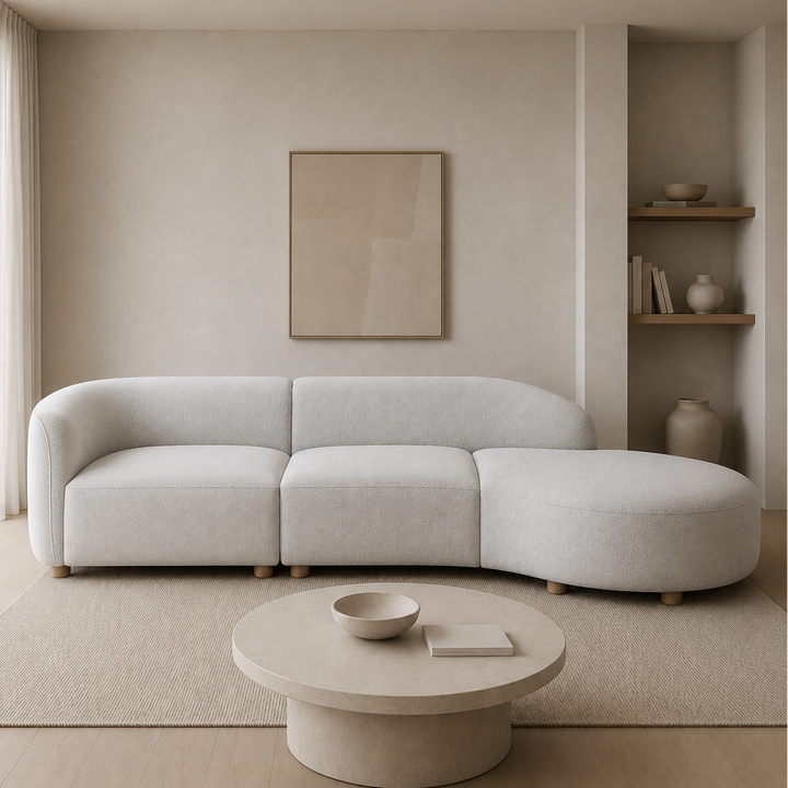 Sofia Beige Sofa Chaise In Fabric Upholstery