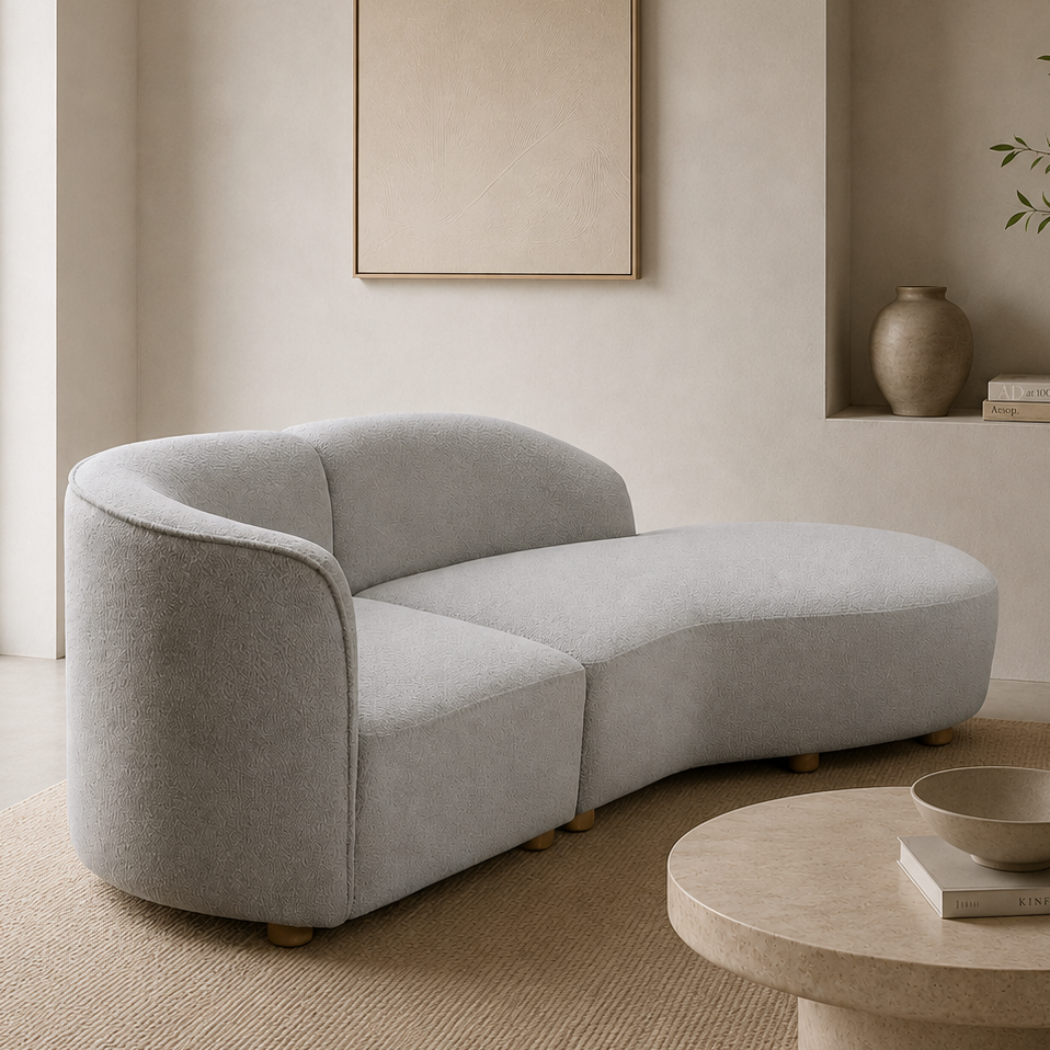 Sofia Beige Sofa Chaise In Fabric Upholstery