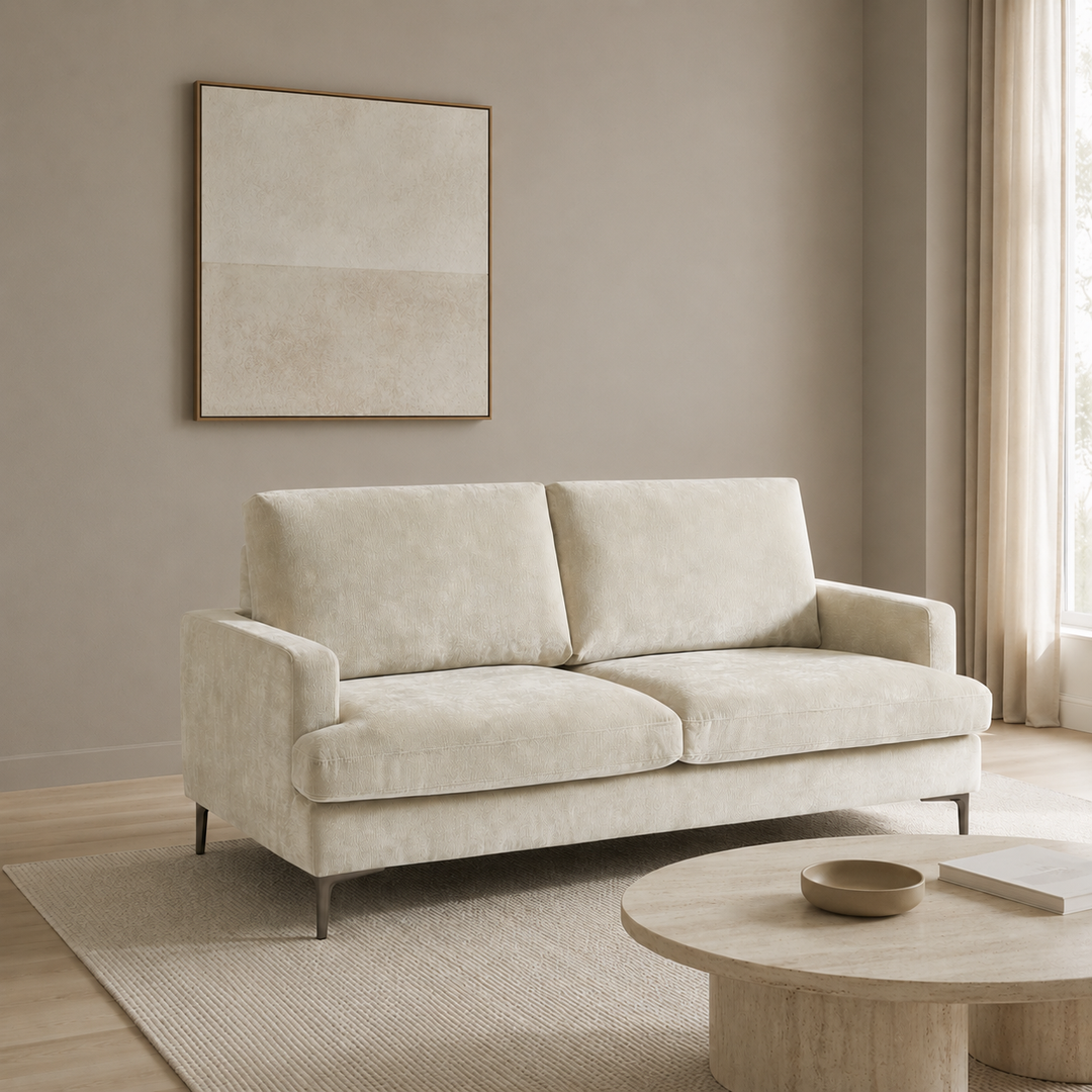 Wenda 3-Seater Fabric Upholstered Stationary Couch - Beige