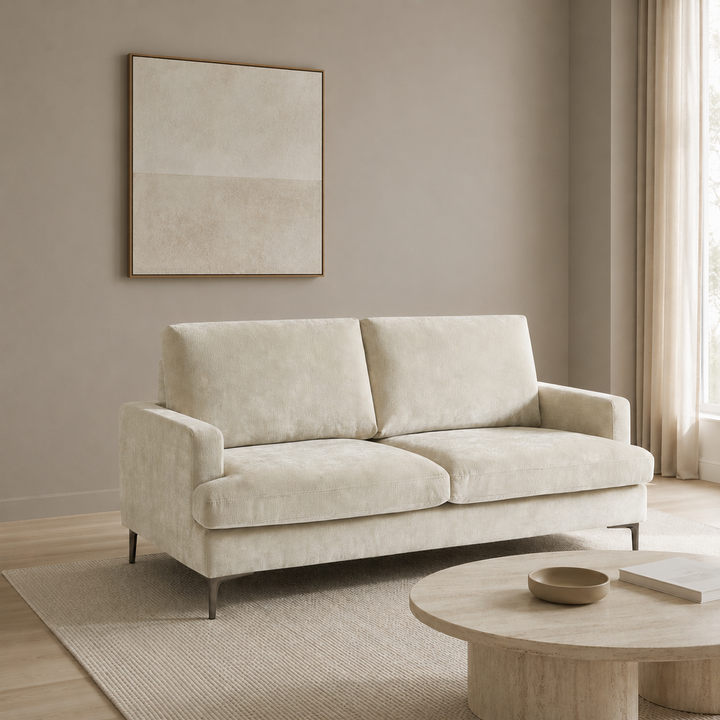 Wenda 3-Seater Fabric Upholstered Stationary Couch - Beige