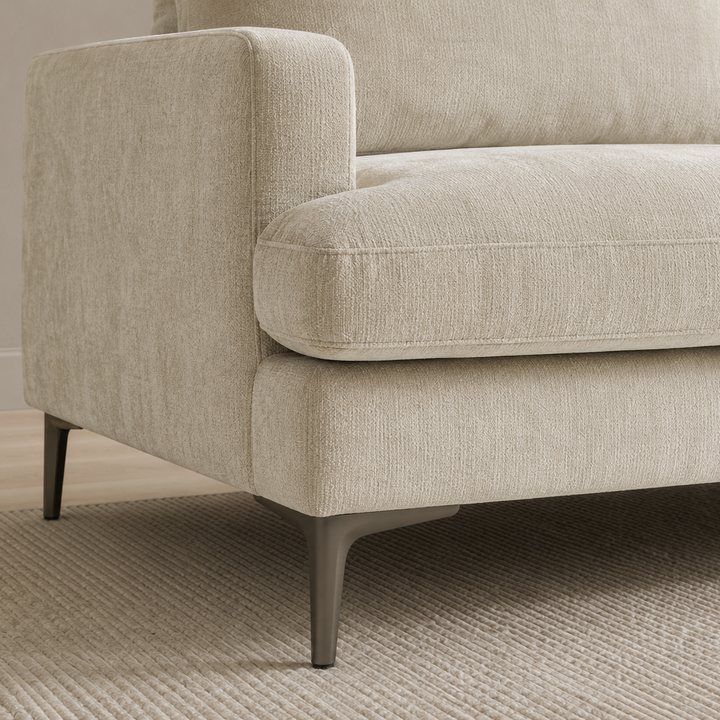 Wenda 3-Seater Fabric Upholstered Stationary Couch - Beige
