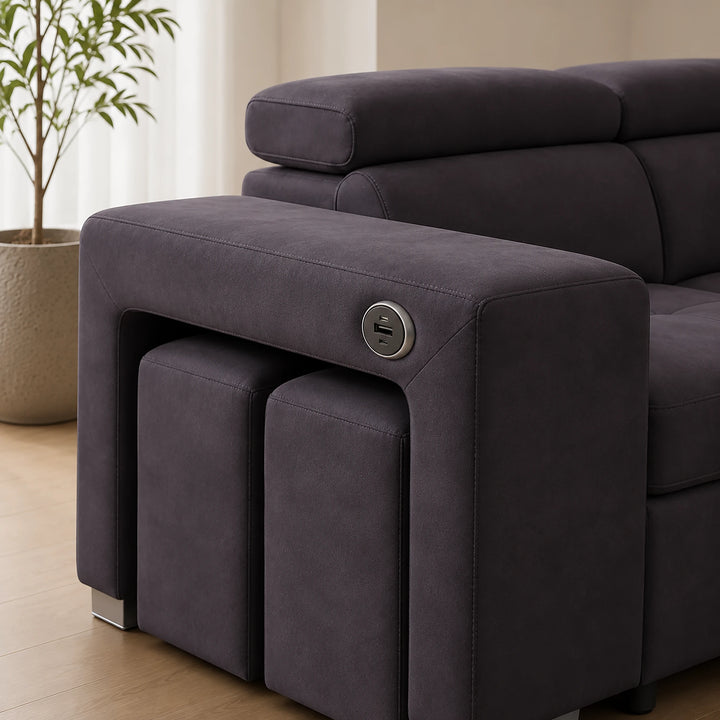 Vibe Fabric Upholstered Sectional Sofa Bed with USB Charging Ports &amp; Storage - Grey