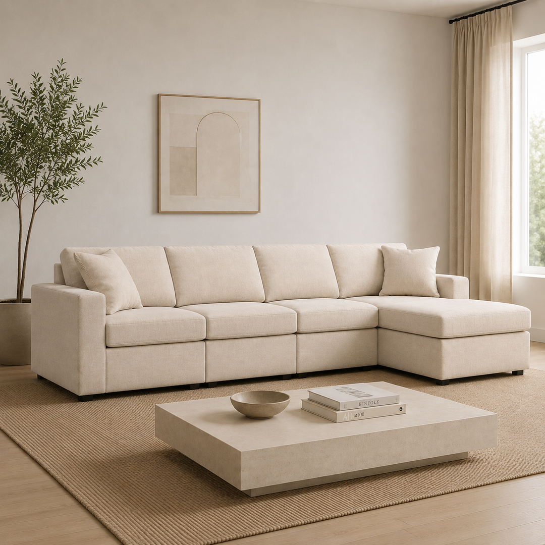 Modmax 4-Piece Fabric Sectional Sofa With Corner Chaise - Oyster | Signature Design By Ashley