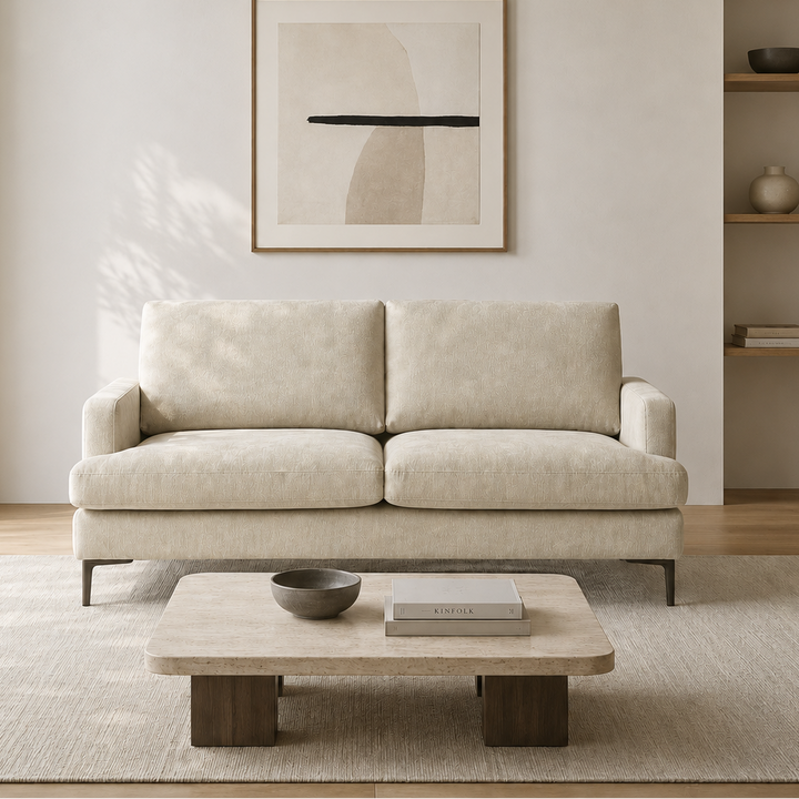 Wenda 3-Seater Fabric Upholstered Stationary Couch - Beige