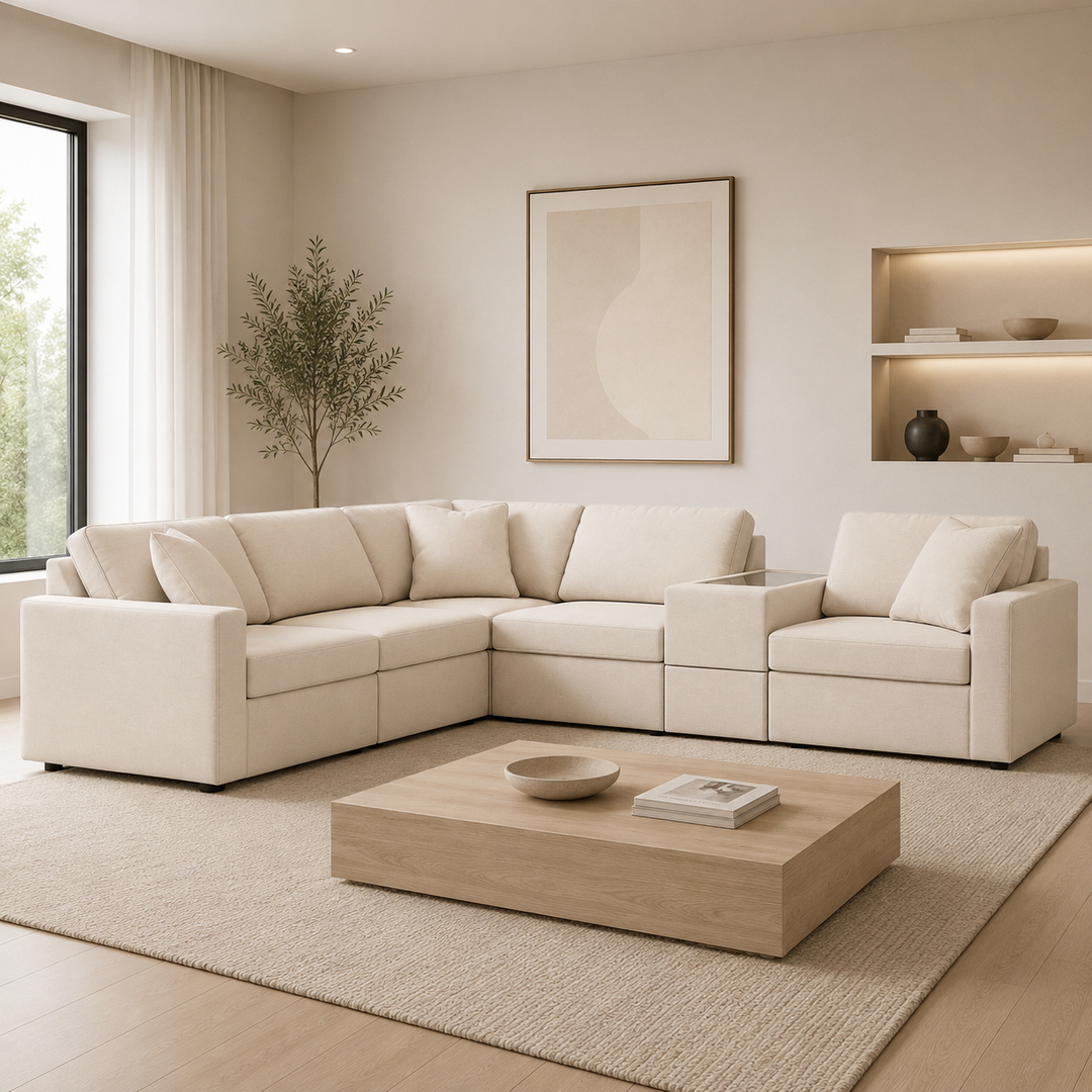92103S7 Modmax 6-Piece Fabric Sectional Sofa With Storage Console - Oyster | Signature Design By Ashley