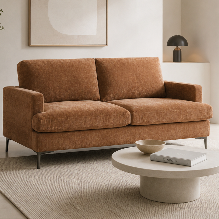 Wenda 3-Seater Fabric Upholstered Stationary Sofa - TERRACOTTA