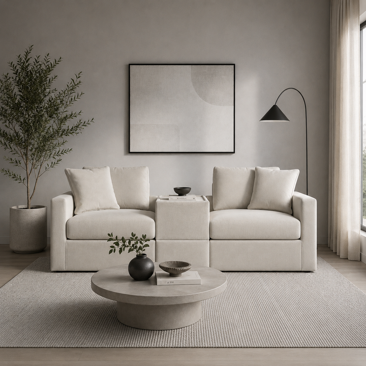92103S3 Modmax 3-Piece Fabric Modular Loveseat With Storage Console - Oyster | Signature Design By Ashley