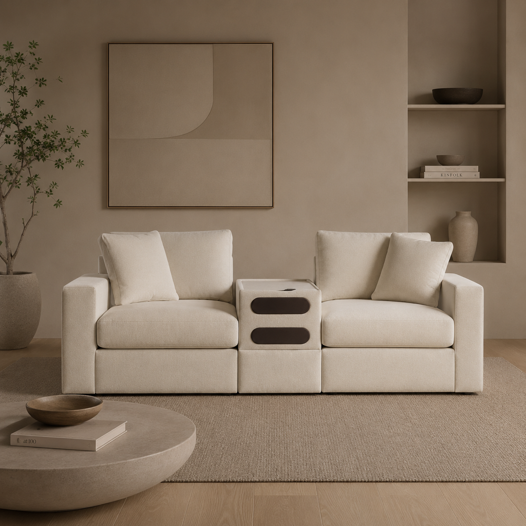 92103S13 Modmax 3-Piece Fabric Modular Loveseat With Audio System Console - Oyster | Signature Design By Ashley