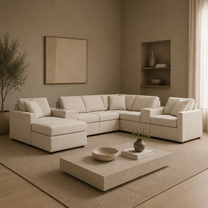 92103S16 Modmax 8-Piece Fabric Sectional Sofa With Audio System Console - Oyster | Signature Design By Ashley