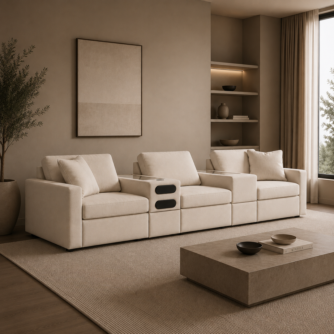 92103S64 Modmax 5-Piece Fabric Modular Sofa With Storage &amp; Audio System Console - Oyster | Signature Design By Ashley