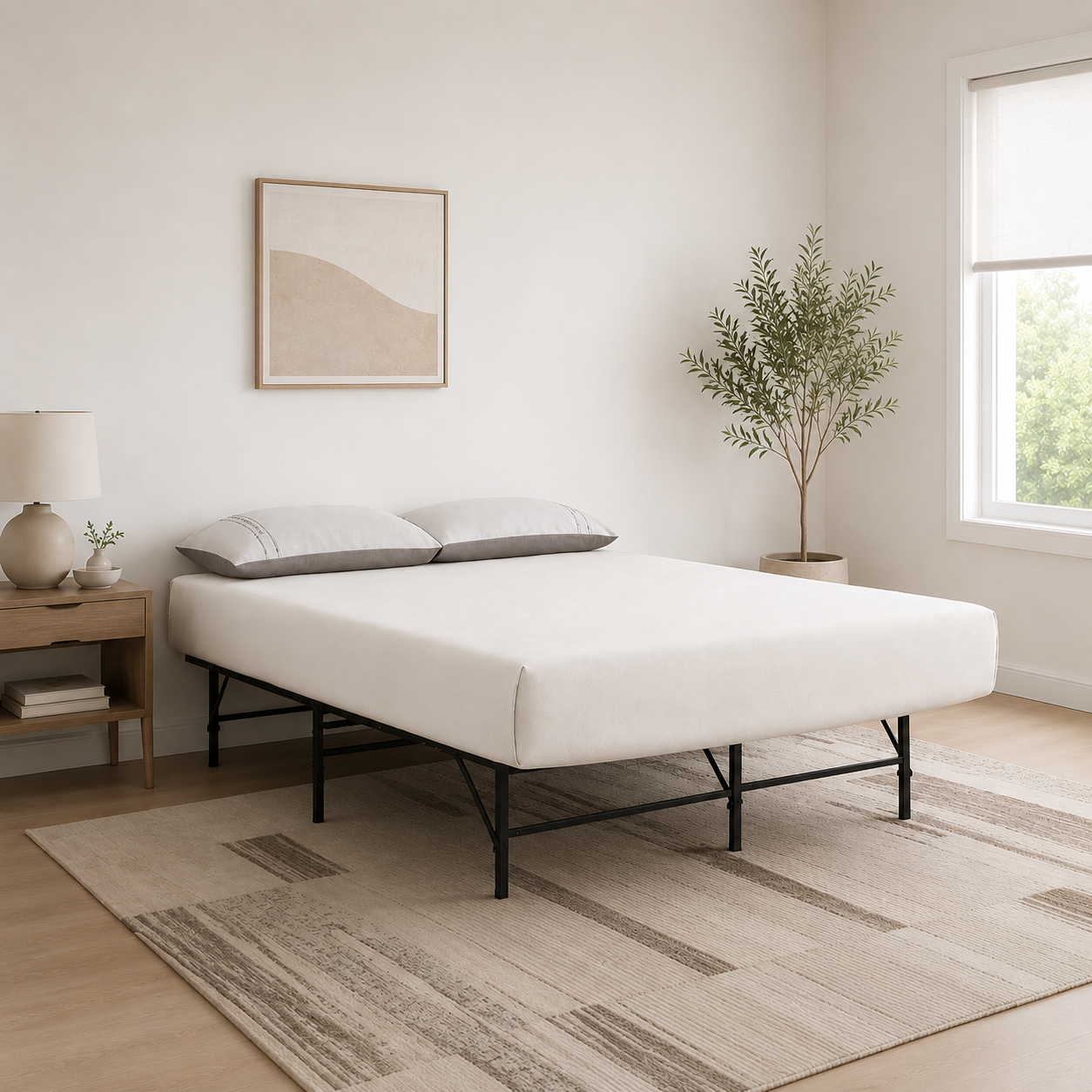 Ellison White Metallic Platform Bed Frame - Close-Up Detail
