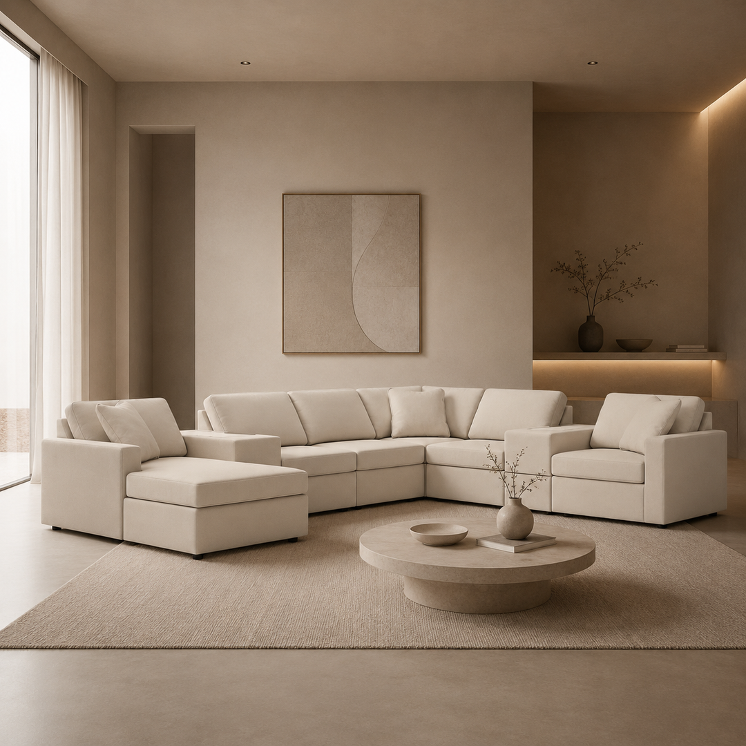 Modmax 8-Piece Fabric Sectional Sofa With Corner Chaise &amp; Storage Console - Oyster | Signature Design By Ashley