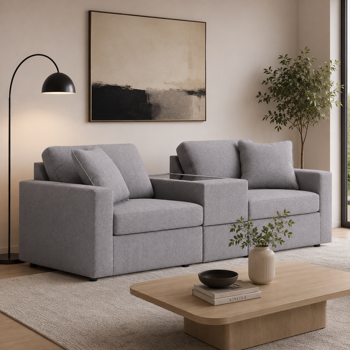 92104S3 Modmax 3-Piece Fabric Modular Loveseat With Storage Console - Granite | Signature Design By Ashley