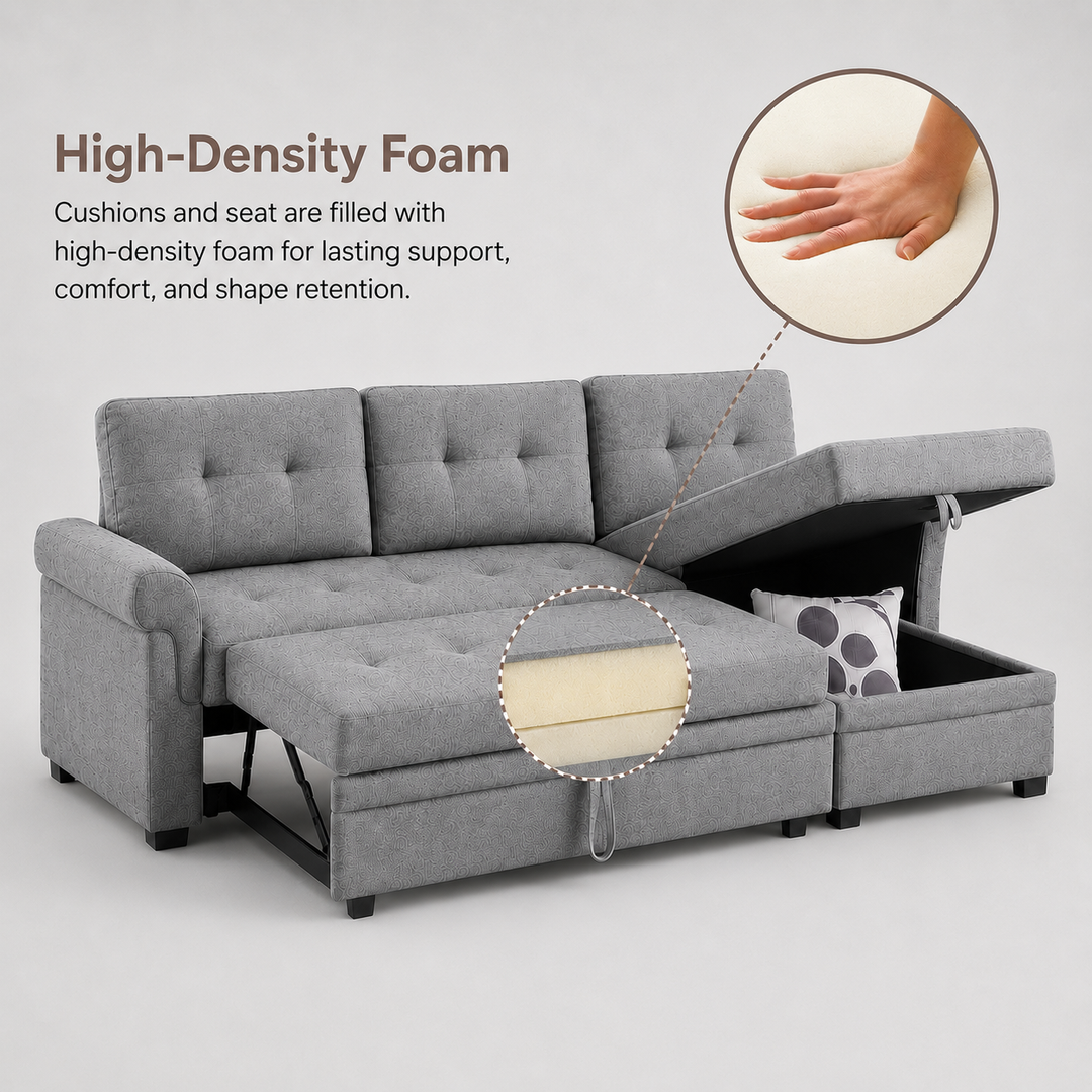 Trenton Grey Sectional Sofa Bed with Reversible Storage Chaise &amp; USB Ports