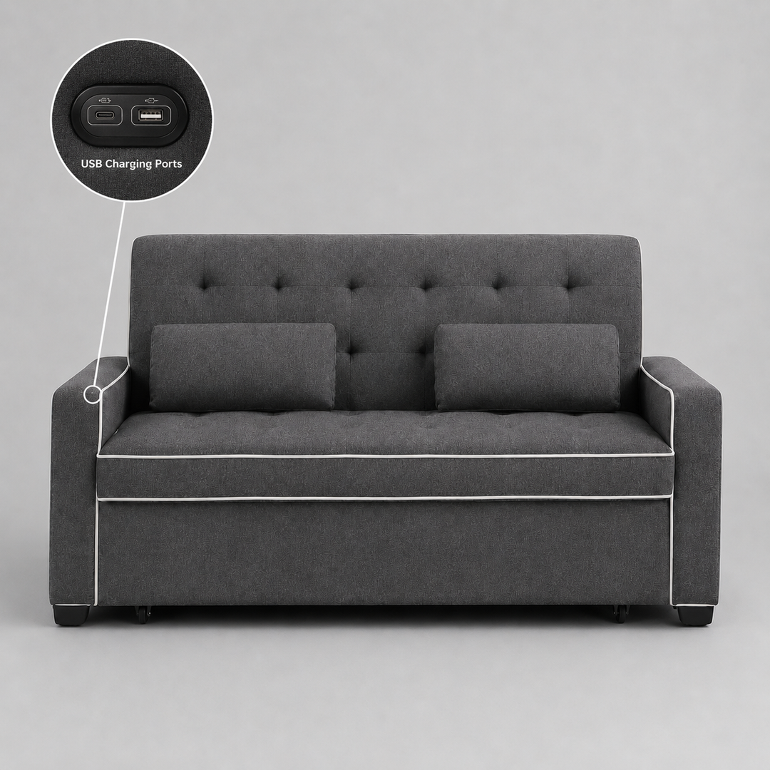 Austin Fabric Upholstered Sleeper Sofa With Built-In USB Ports - Grey