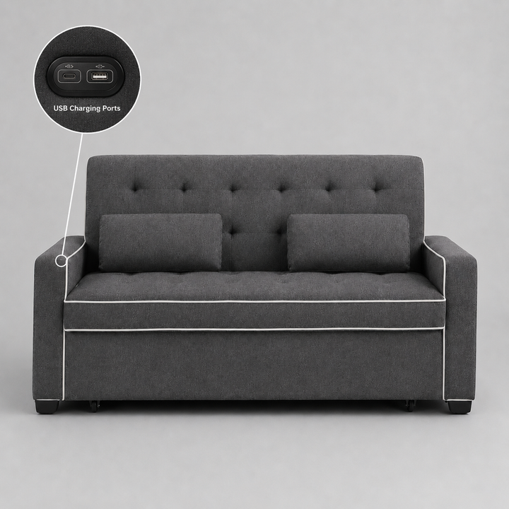 Austin Fabric Upholstered Sleeper Sofa With Built-In USB Ports - Grey