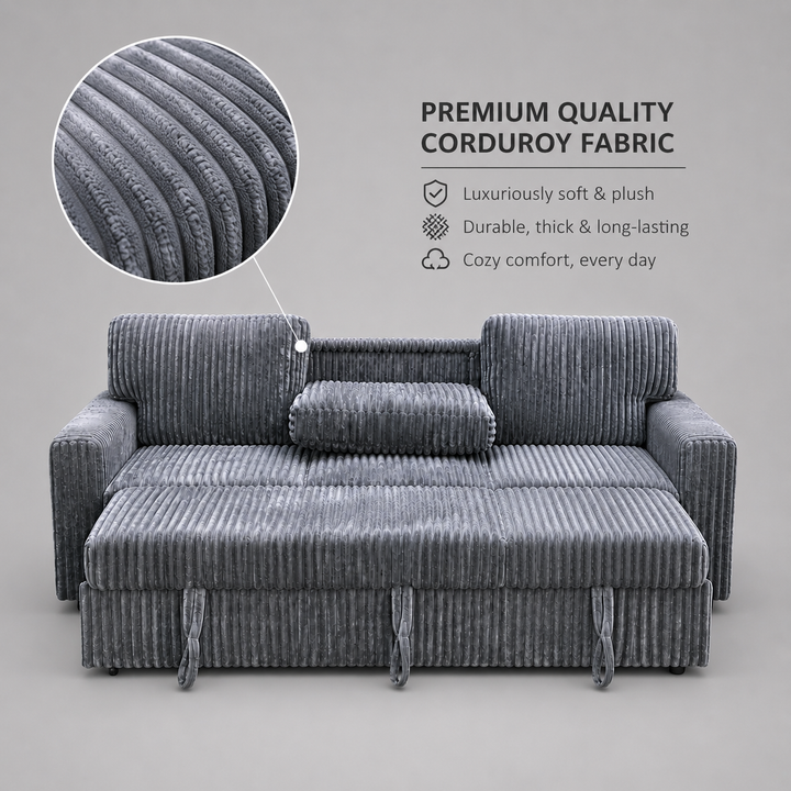 Flair Fabric Upholstered Sectional Sofa Bed With Reversible Storage Chaise - Grey