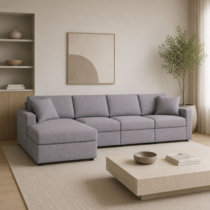 Modmax 4-Piece Fabric Sectional Sofa With Corner Chaise - Granite | Signature Design By Ashley