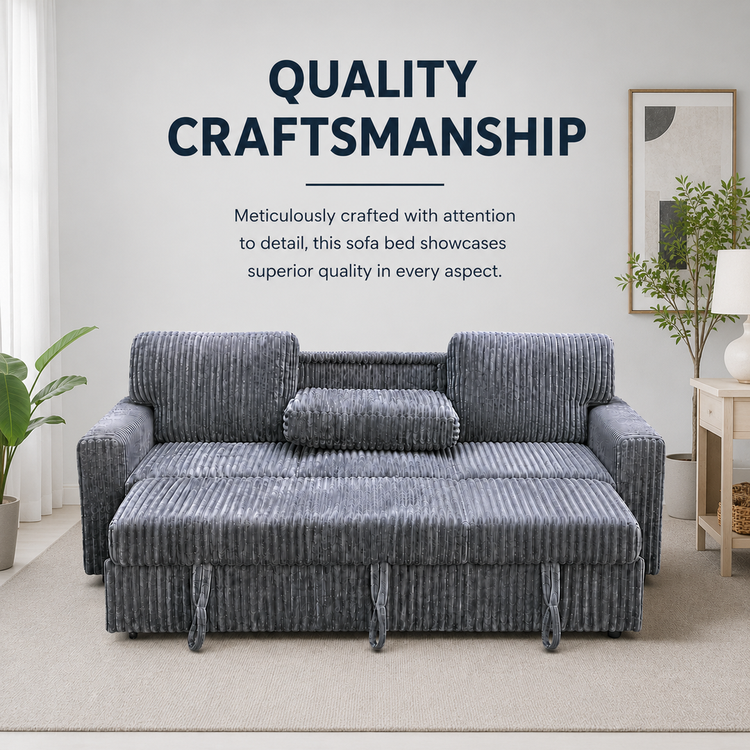 Flair Fabric Upholstered Sectional Sofa Bed With Reversible Storage Chaise - Grey