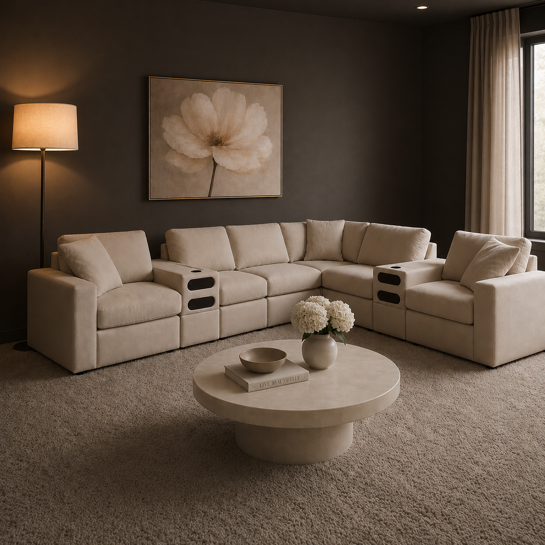 92103S16 Modmax 8-Piece Fabric Sectional Sofa With Audio System Console - Oyster | Signature Design By Ashley