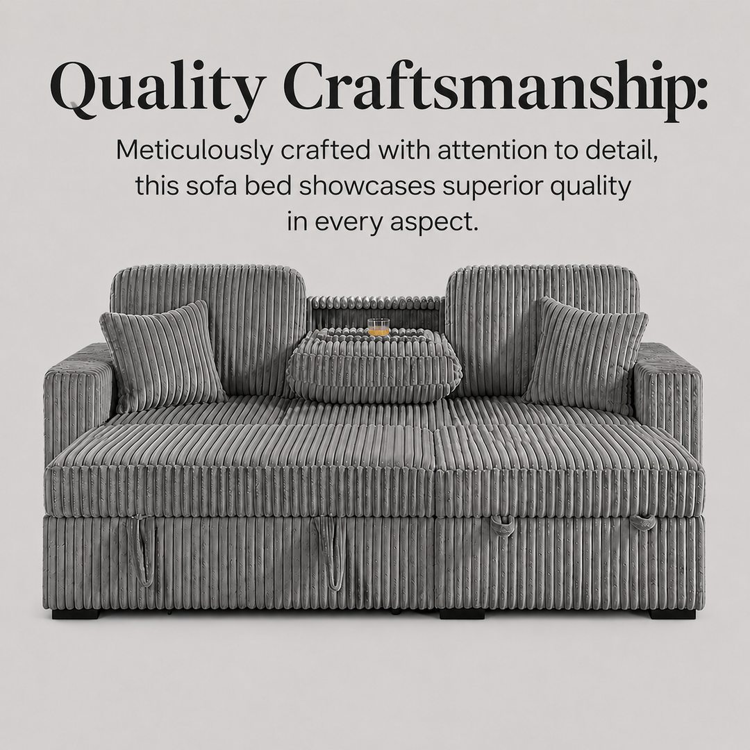 Flair Fabric Upholstered Sectional Sofa Bed With Reversible Storage Chaise - Grey