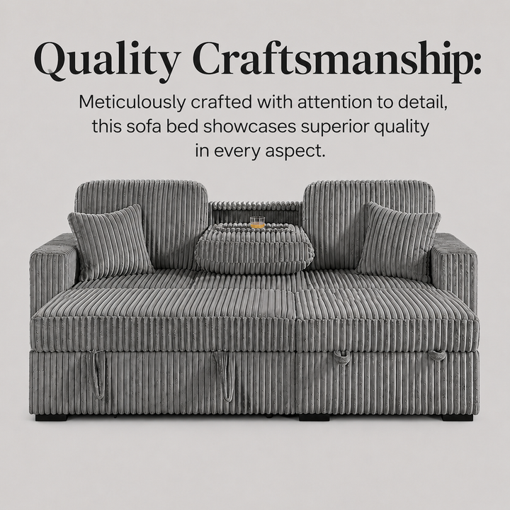 Flair Fabric Upholstered Sectional Sofa Bed With Reversible Storage Chaise - Grey