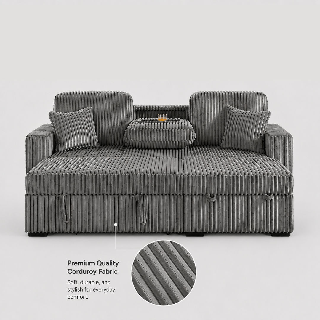 Flair Fabric Upholstered Sectional Sofa Bed With Reversible Storage Chaise - Grey