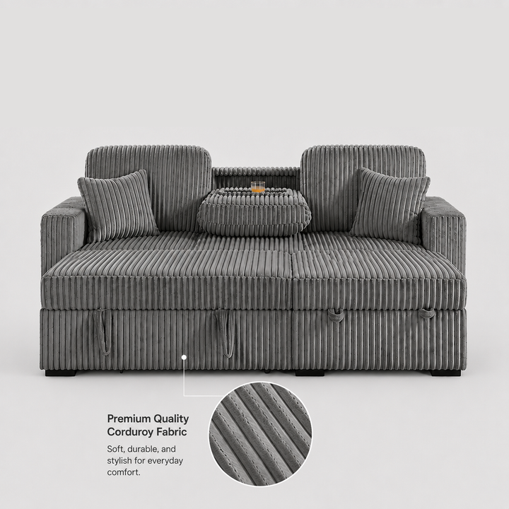 Flair Fabric Upholstered Sectional Sofa Bed With Reversible Storage Chaise - Grey