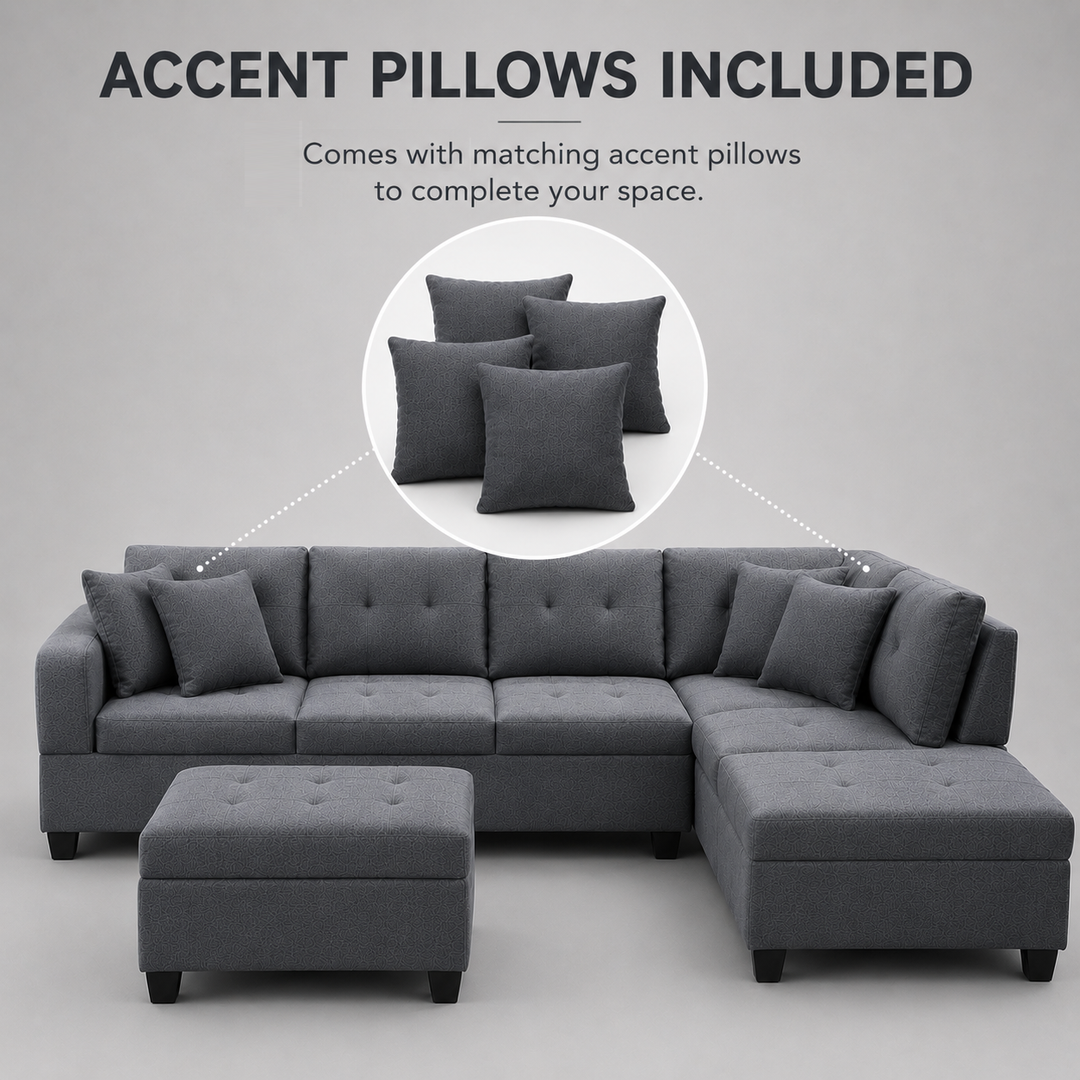 Haven Sectional Sofa In Fabric Upholstery - Grey | Available In LHF/ RHF Configuration