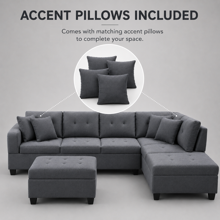 Haven Sectional Sofa In Fabric Upholstery - Grey | Available In LHF/ RHF Configuration
