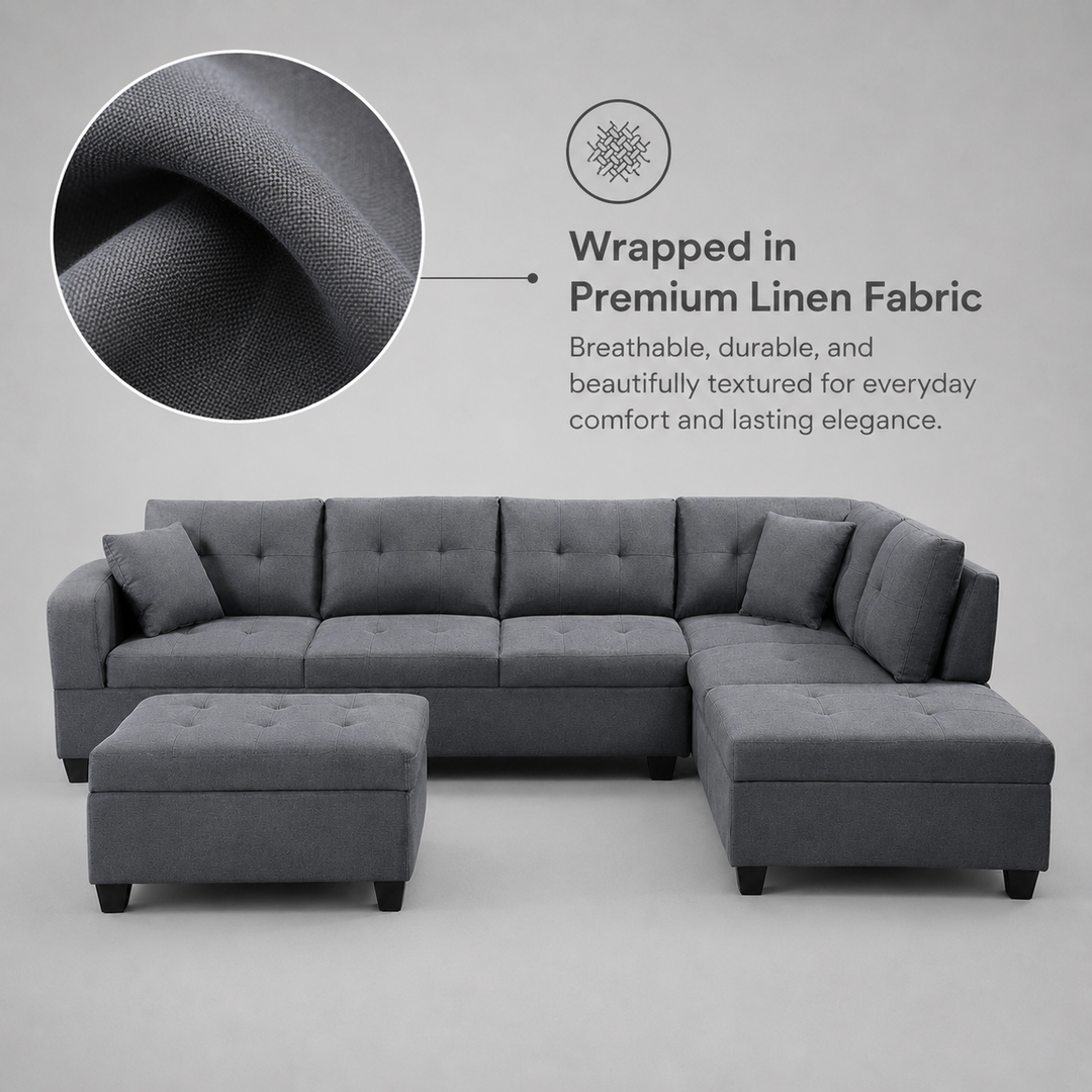 Haven Sectional Sofa In Fabric Upholstery - Grey | Available In LHF/ RHF Configuration