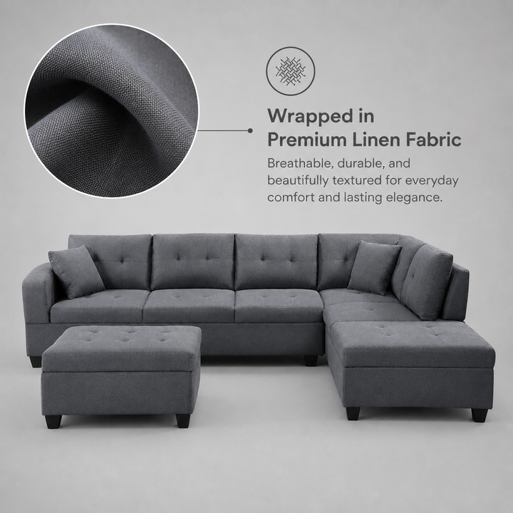 Haven Sectional Sofa In Fabric Upholstery - Grey | Available In LHF/ RHF Configuration