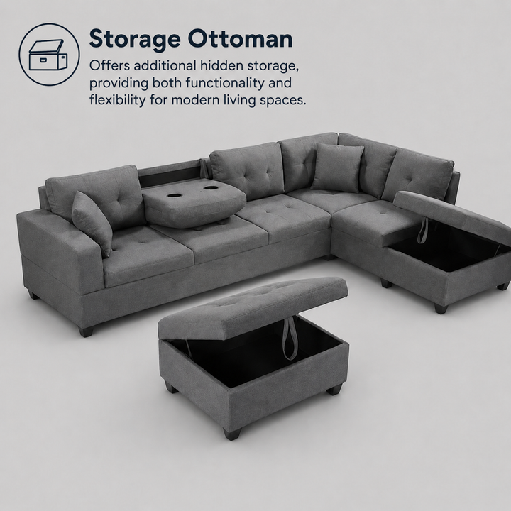 Haven Sectional Sofa In Fabric Upholstery - Grey | Available In LHF/ RHF Configuration