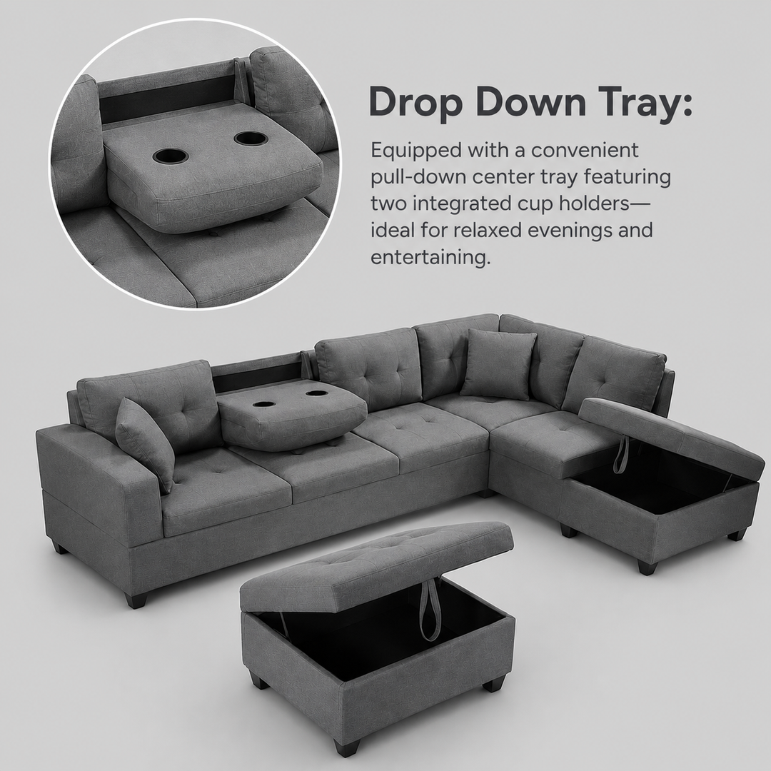 Haven Sectional Sofa In Fabric Upholstery - Grey | Available In LHF/ RHF Configuration