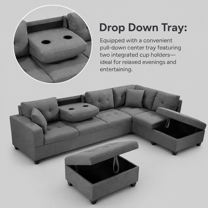 Haven Sectional Sofa In Fabric Upholstery - Grey | Available In LHF/ RHF Configuration
