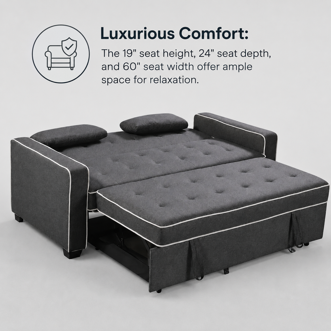 Austin Fabric Upholstered Sleeper Sofa With Built-In USB Ports - Grey