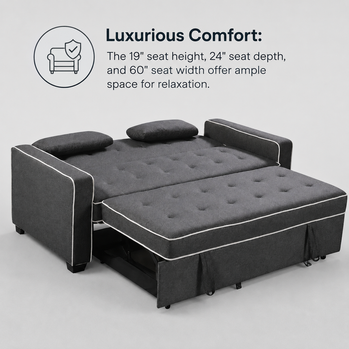 Austin Fabric Upholstered Sleeper Sofa With Built-In USB Ports - Grey