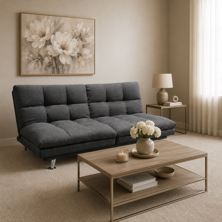 Timber 3-Seater Sofa Bed In Fabric Upholstery - Charcoal