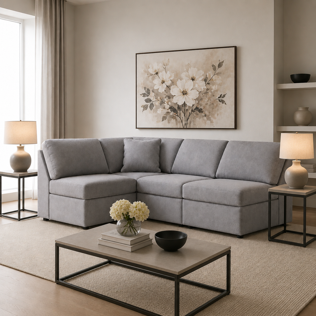 92104S71 Modmax 4-Piece Sectional Sofa In Fabric Upholstery - Granite | Signature Design By Ashley