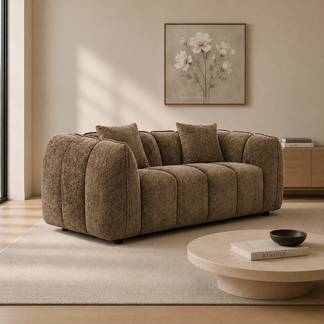 Bulma Taupe 2-Seater Loveseat In Fabric Upholstery - Side View