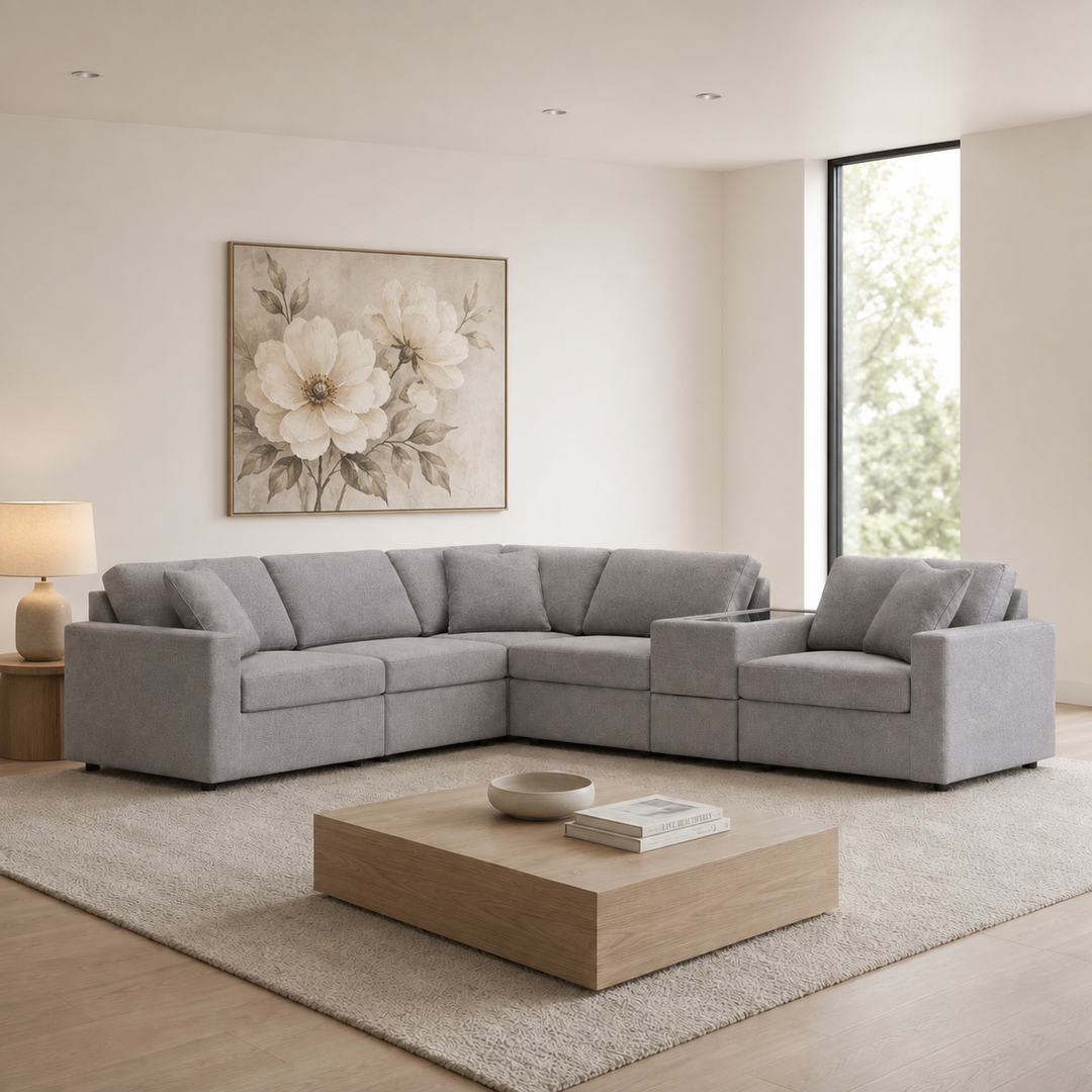 92104S7 Modmax 6-Piece Fabric Sectional Sofa With Storage Console - Granite | Signature Design By Ashley