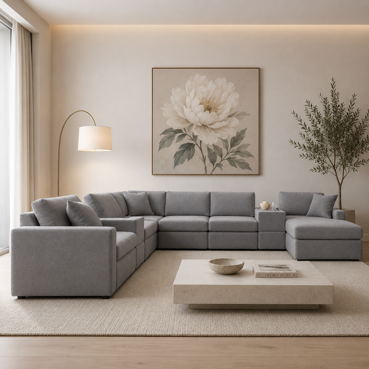 Modmax 8-Piece Fabric Sectional Sofa With Corner Chaise &amp; Storage Console - Granite | Signature Design By Ashley