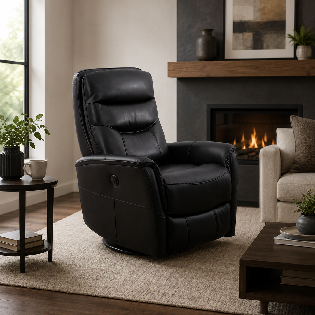 Mufin Black Power Recliner Chair With PU Leather Upholstery